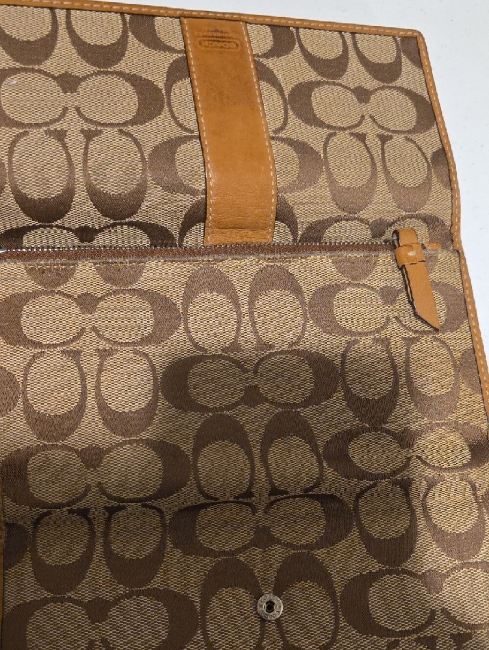 Coach Brown Signature Canvas Continental Wallet with Leather Strap - Picture 10 of 15
